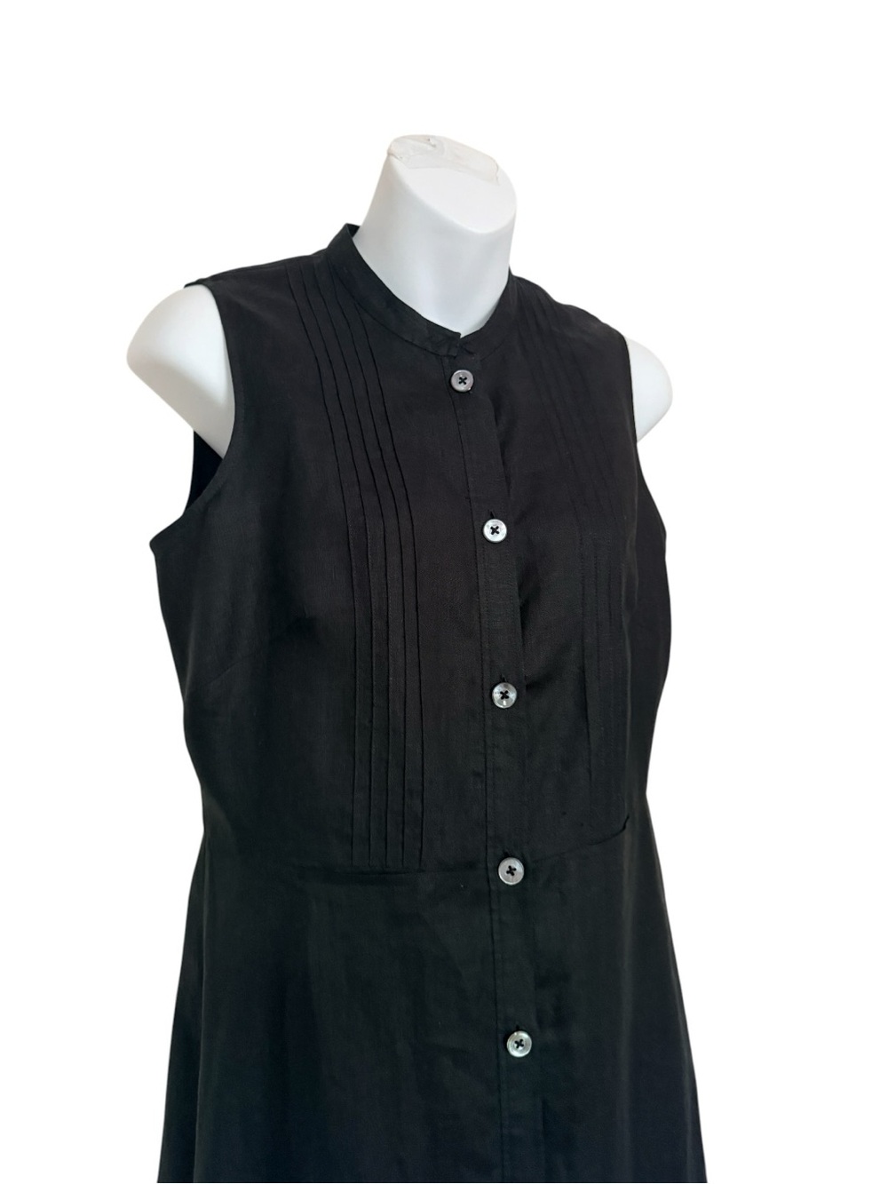 New,Banana Republic Black 100% Linen Classic Sleeveless Black Button-Front Dress - Picture 3 of 7